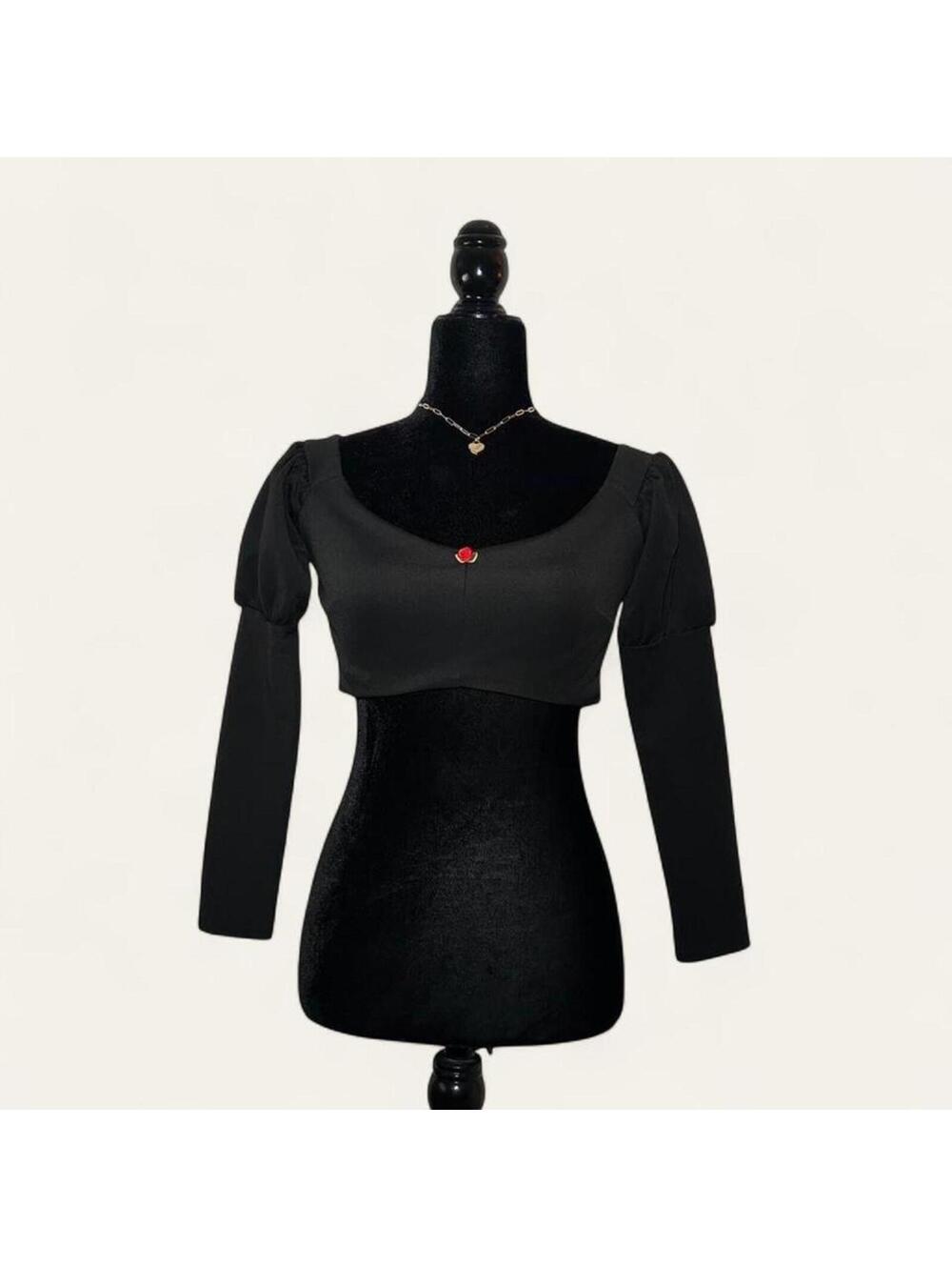 Coquette Black Cropped Puffy Sleeve Top By Sugar Thrillz Size Small